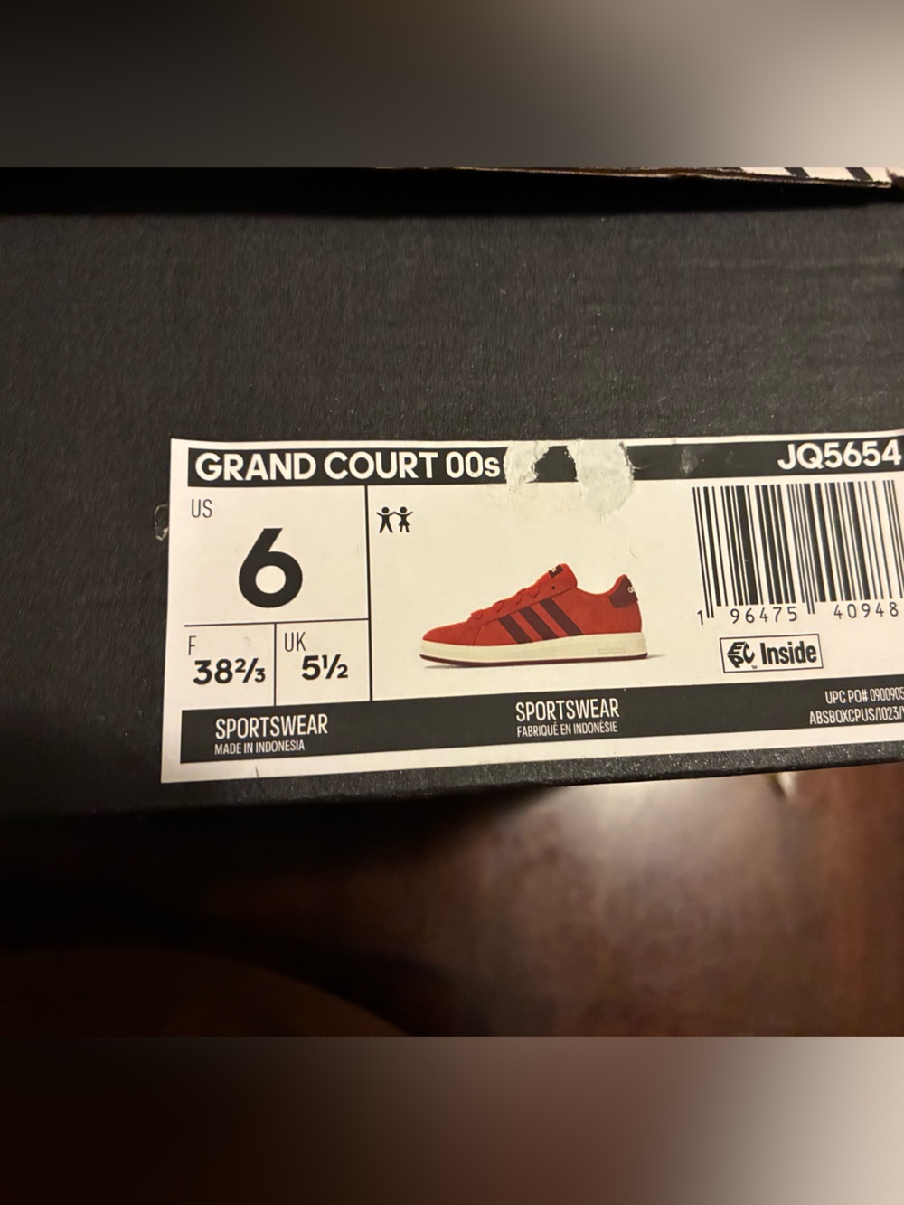 adidas Kids Grand Court 100s Sneaker - Red with Black Stripes